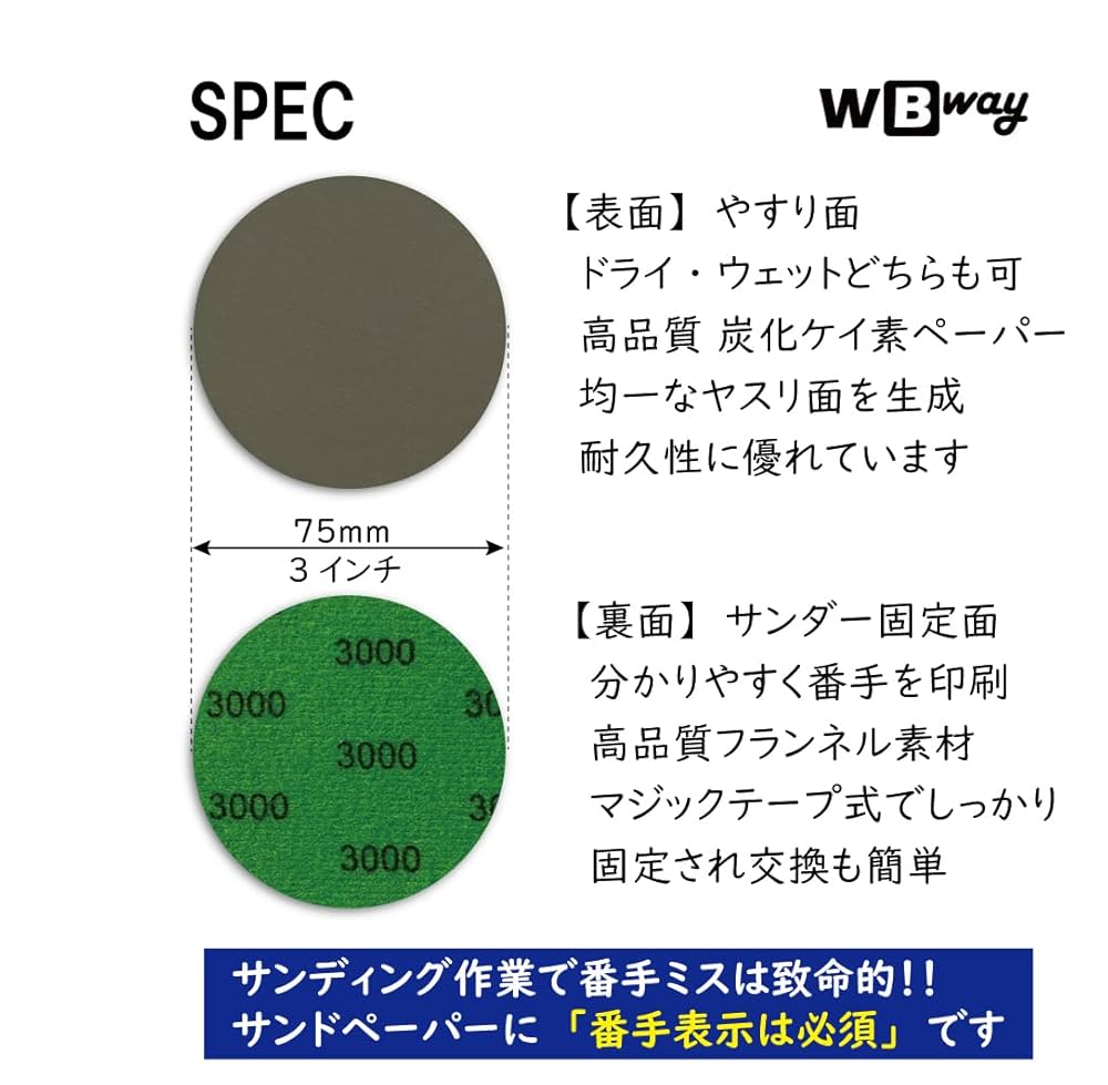 Amazon | WBway 75mm サンドペーパー マジック式 【番手表示あり